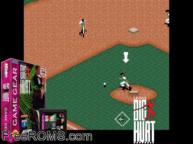 Frank Thomas Big Hurt Baseball Game Gear game showing 3D box cover and gameplay screenshot
